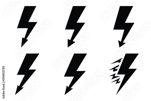 Popular silhouette icons of  lightning fast on white background.