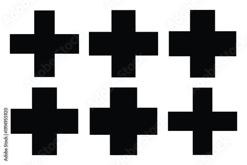 Popular silhouette icons of  medical cross on white background.