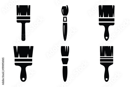 Popular silhouette icons of  paint brush on white background.
