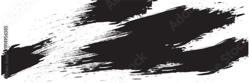 Dynamic diagonal black brush stroke banner background. Hand drawn vector grainy brush stroke texture. Distress damaged edge vintage template with squiggle or expressive abstract bold smears.