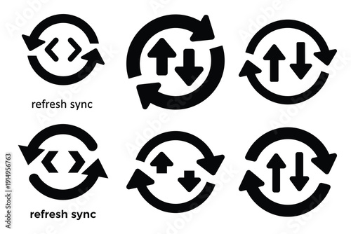 Popular silhouette icons of  refresh sync on white background.