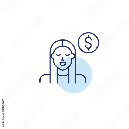 Young woman avatar and dollar symbol. Banking and finances, user subscription. Pixel perfect, editable stroke vector icon