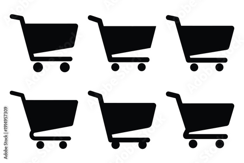 Popular silhouette icons of  shopping cart on white background.