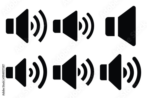 Popular silhouette icons of  speaker volume on white background.