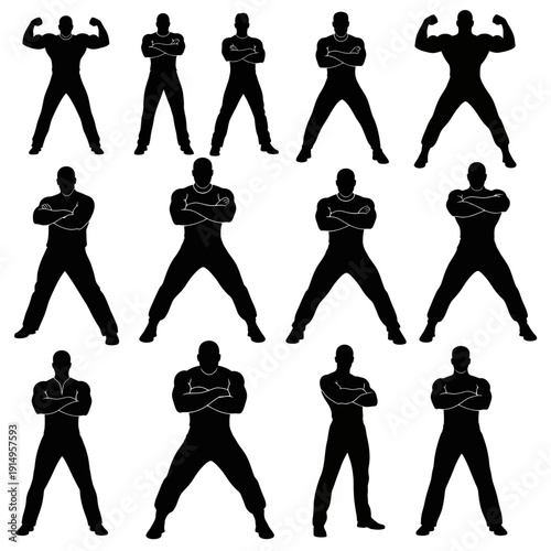 Collection of Silhouetted Male Figures in Various Fitness Poses.