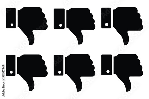 Popular silhouette icons of  thumbs down on white background.