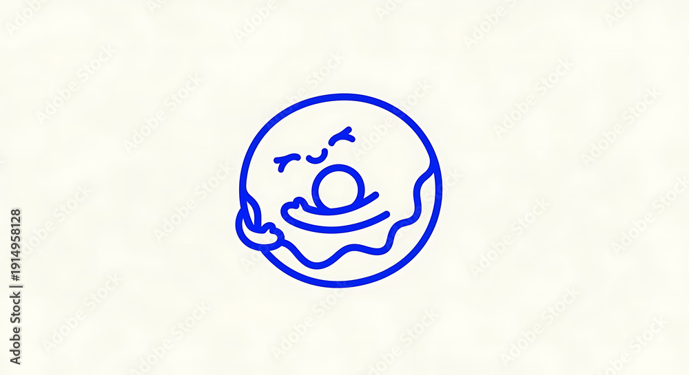 Obraz premium Cute Blue Line Art Donut Character Illustration