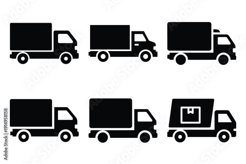 Popular silhouette icons of  truck delivery on white background.