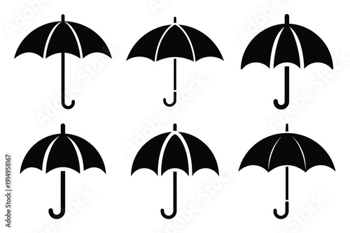 Popular silhouette icons of  umbrella protection on white background.