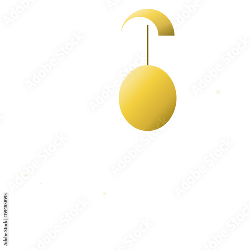 Yellow cherry hanging from stem on white background.
