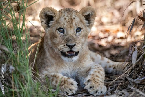 Lion cub resting in the wild