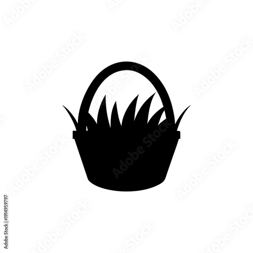 Solid black simple egg hunt basket for easter celebration Vector illustration