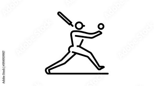 A minimalist illustration of a person playing a sport with a bat and a ball