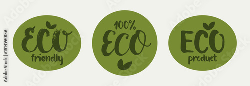 Set of green ECO label design with leaf symbol. Ideal for organic, eco-friendly, and healthy product branding. Vector illustration 