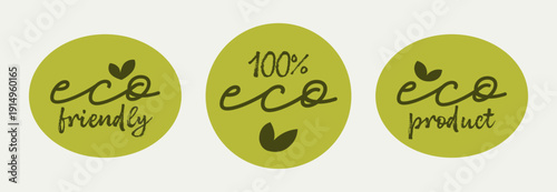 Set of green ECO label design with leaf symbol. Ideal for organic, eco-friendly, and healthy product branding. Vector illustration 