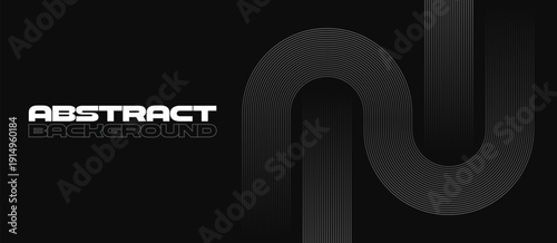 Abstract dark background in minimalist style with dynamic curved and straight blend thin lines. Creative design in monochrome style. Vector illustration 