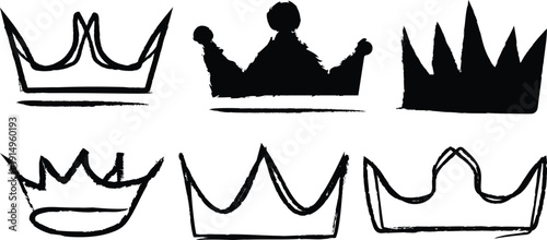 Collection of six distinctive crown illustrations in black and white
