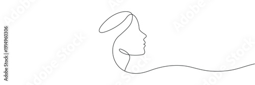Continuous one line drawing of a woman profile face silhouette for beauty and fashion design. Minimalist art style. Editable stroke. Doodle hand drawn vector illustration