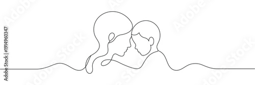 Mother and child continuous one line drawing showing love and connection in minimalist art style. Editable stroke. Doodle hand drawn vector illustration