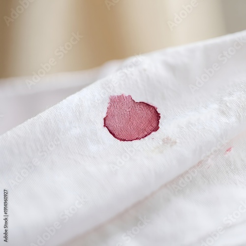 Close-up of Red Wine Stain on White Fabric