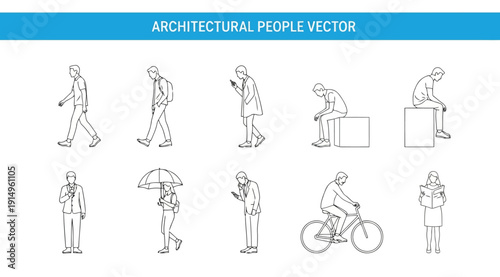 A collection of people in various architectural poses