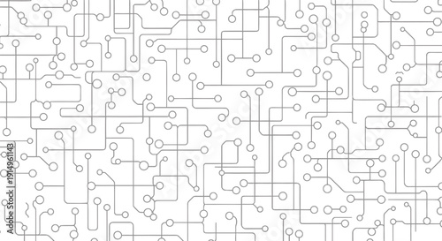 Vector illustration of a complex circuit board pattern with interconnected lines and nodes on a white background