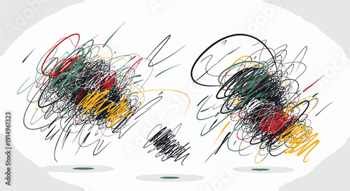 Vector illustration of two abstract colorful scribble art pieces on white background