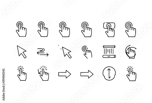 Minimal Pointer Click Line Icon Vector Set for User Interface and Web Design