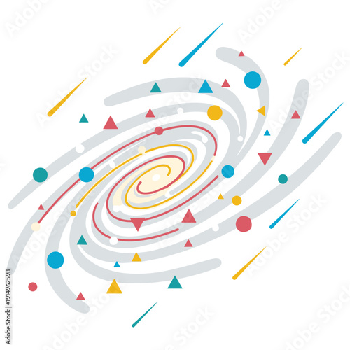 Vibrant abstract galaxy with colorful shapes and swirling lines