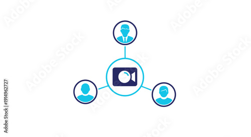 Remote Team Collaboration Hub Flat Vector Icon for Video Conference Network