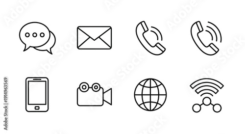 Modern communication and connectivity icons representing various methods