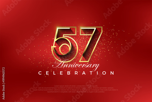 line art number with golden fancy 57th numeral. Premium vector for poster, banner, celebration greeting.