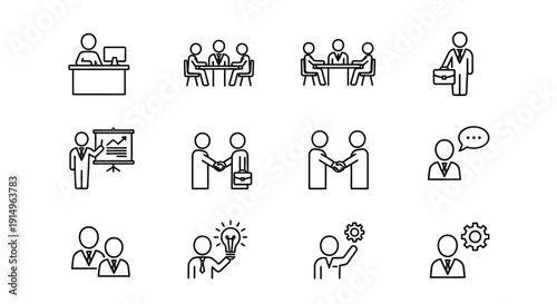 Illustrations of people engaged in various professional and social activities