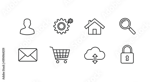 Icons representing various aspects of online services and security