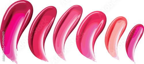 Colorful lipstick swatches collection with glossy texture brush strokes isolated on white background vector illustration beauty makeup palette set