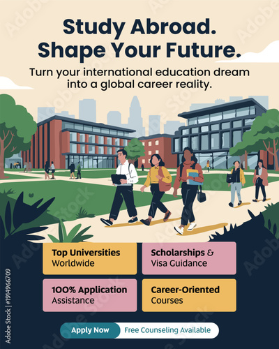 Study Abroad Social Media Banner Ads & Facebook Post Template Design for Overseas Education