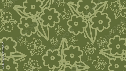 Tropical leaf seamless pattern featuring layered foliage and abstract flowers, decorative repeating background perfect for textiles and packaging.