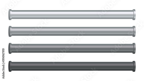 Horizontal Metal Poles Set with Different Diameters Steel Pipes and Cylindrical Columns Isolated Vector Illustration