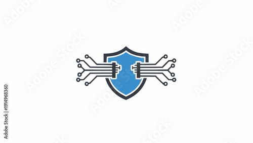 Shield with a futuristic circuit design.