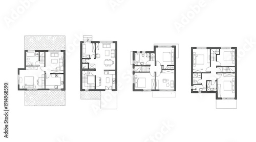 Four different floor plans in a row