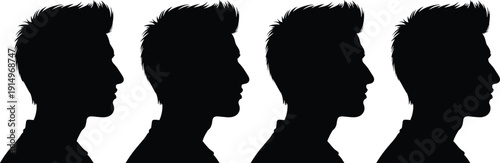Male head profile silhouettes set in side view, human face shadow icons for identity, psychology and design concepts, vector illustration isolated on white