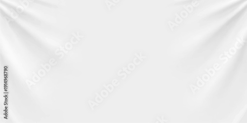 An elegant white satin fabric backdrop features a smooth silk texture and soft gray gradient pattern for a blank minimalist design concept