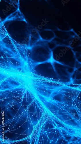 Abstract glowing blue network of lines and dots on a dark background
