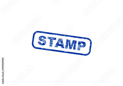 Blue rectangular rubber stamp with the word 