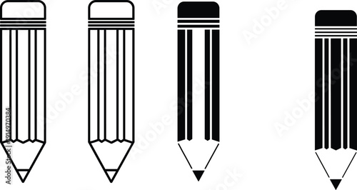 Pencil icons set in black and outline styles, simple stationery symbols for education, writing, school and design, vector illustration isolated on white