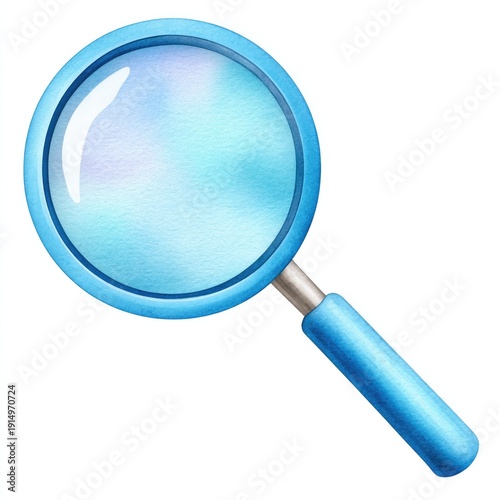 Watercolor cartoon magnifying glass clipart for educational decoration and design projects on white background