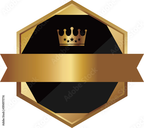 高級感のあるリボン付きエンブレムフレーム　ブラック＆ゴールド