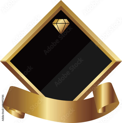 高級感のあるリボン付きエンブレムフレーム　ブラック＆ゴールド