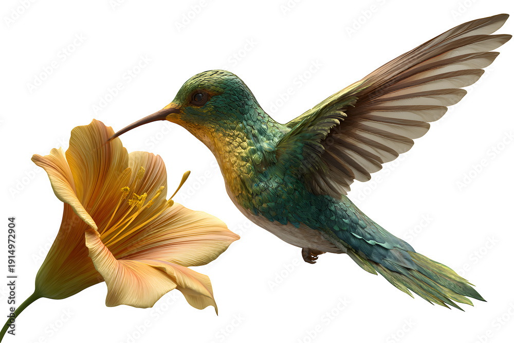 Obraz premium Hummingbird feeding on lily isolated on transparent background
