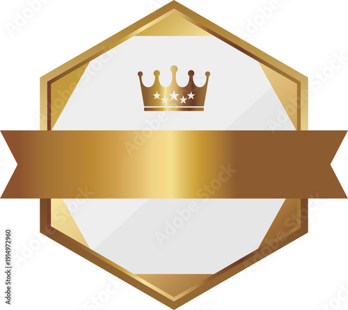 高級感のあるリボン付きエンブレムフレーム　ホワイト＆ゴールド